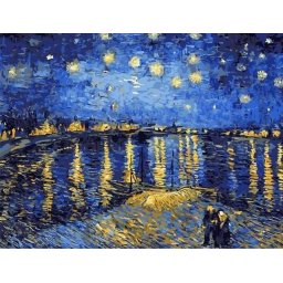 Set pictura pe numere, cu sasiu, Noapte instelata deasupra Rhonului - van Gogh, 40x50 cm