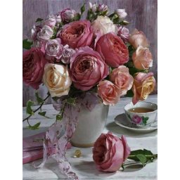Set goblen cu diamante, cu sasiu, Buchet de trandafiri, 40x50 cm