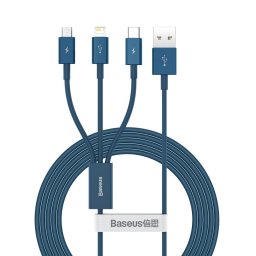 USB 3in1 Superior Series, USB to micro USB / USB-C / Lightning, 3.5A, 1.2m (blue)