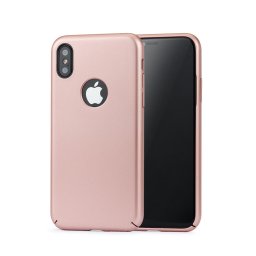 Husa Meleovo Carcasa 360 Shield iPhone X Rose Gold (culoare metalizata fina, captuseala din microfibra)