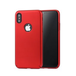 Husa Meleovo Carcasa 360 Shield iPhone X Red (culoare metalizata fina, captuseala din microfibra)