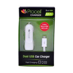 Procell Incarcator Auto Dual 2.1 USB Alb cu cablu MicroUSB 1m-T.Verde 0.1 lei/buc