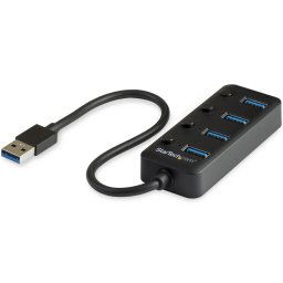4 Port USB 3.0 Hub - USB-A to 4x USB 3.0 Type-A with Individual On/Off Port Switches - SuperSpeed 5Gbps USB 3.1/3.2 Gen 1 - USB Bus Powered - Portable - 9.8" Attached Cable