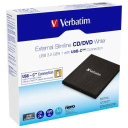 DVD-RW extern Verbatim Slim-line USB3.2 Gen 1, USB-C, BLACK