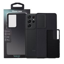 Husa HUSA SMARTPHONE Spacer pentru Samsung Galaxy S21 Ultra, grosime 2mm, material flexibil silicon + interior cu microfibra, negru "SPPC-SM-GX-S21U-SLK