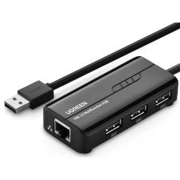 Placa de retea ADAPTOR RETEA Ugreen, "20264" extern, USB 2.0 (T) la port RJ-45 10/100 Mbps, porturi USB: USB 2.0 x 3, LED, negru "20264" (include TV 0.18lei) - 6957303822645