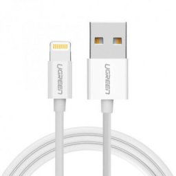 CABLU alimentare si date Ugreen, "US155", Fast Charging Data Cable pt. smartphone, USB la Lightning Iphone certificare MFI, nickel plating, PVC, 1m, alb "20728" (include TV 0.06 lei) - 6957303827282