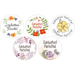 Rola etichete autoadezive personalizate, Sarbatori fericite, diametru 40 mm, 1000 buc rola