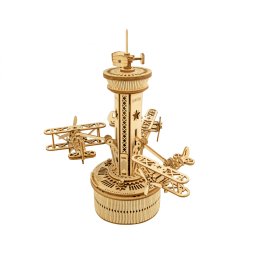 Puzzle 3D, lemn, cutiuta muzicala, Turn de control aerian, 255 piese