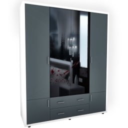 Dulap Torino cu oglinzi, 165 x 54 x 202 cm, Alb / Gri