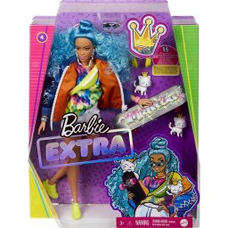 Mattel Barbie Extra GRN30 - Papusa Extra Style Extravagantă cu Părul Albastru, cu Skateboard și pisoi gemene