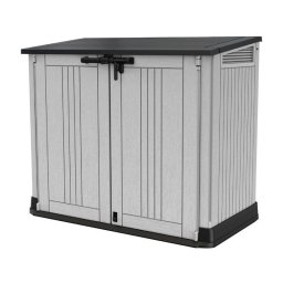 Dulap de exterior, plastic, pentru gradina, antracit, 2 usi, capac, Keter Store it out midi, 880L, 132x71,5x113,5cm, rezistent la intemperii