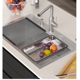 Set inox Workstations Burt 110 cu dozator+scurgator inox+gratar rulabil+tocator lemn+capac scurgere