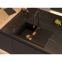Chiuveta negra din granit cu accesorii cupru Quadron Owen 111+ baterie din inox negru cupru Margot