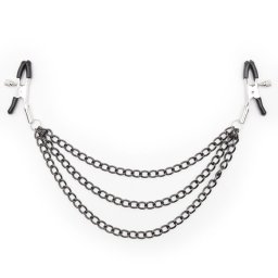 OhMama Fetish Black Nipple Clamps with Multi Chains