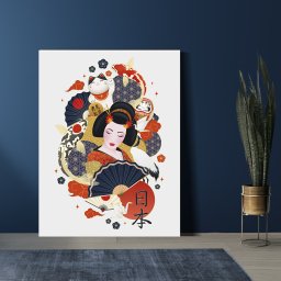 Tablou Geisha and japanese symbols