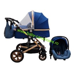 Cărucior nou născut 3 în 1+geantă multifuncționala+plasă pentru insecte cod S 530 Bluemarin Design