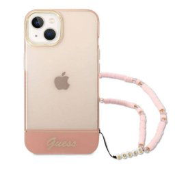 Husa Guess TPU Camera Outline Translucent Strap pentru iPhone 14 Plus Pink