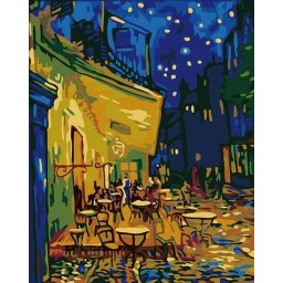 Set pictura pe numere, cu sasiu, Teresa cafenelei noaptea - van Gogh, 40x50 cm