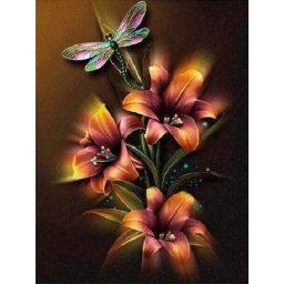 Set goblen cu diamante, fara sasiu, Crin si libelula, 40x50 cm