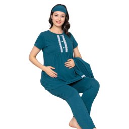 Compleu maternitate, 4 piese, Pijama+ Halat gravide, Stella, Basil, maneca lunga