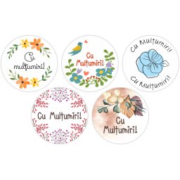 Rola etichete autoadezive personalizate, Cu multumiri, diametru 40 mm, 1000 buc rola