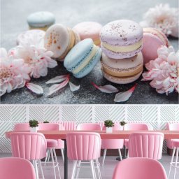 Fototapet Macaroons Frumos Colorate in Fundal Ciment DSS78 (Alege materialul: : Tapet Hartie Semilucios + Adeziv)