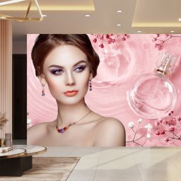 Fototapet Femeie Frumoasa cu Bijuterii si Sticla de Parfum FPRF1 (Alege materialul: : Tapet Hartie Semilucios + Adeziv)