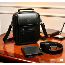 Set cadou barbati WestPolo din piele naturala , borseta, portofel E i curea premium