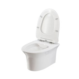 Set vas WC suspendat Aria Oval Cleanmann + capac WC Aria Slim duroplast antibacterian, cadere lenta, demontare rapida,