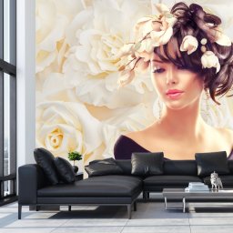 Fototapet Femeie Frumoasa cu Fundal Decorativ cu Flori FPRF9 (Alege materialul: : Tapet Hartie Semilucios + Adeziv)