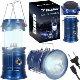Lampa si lanterna Trizand 3 in 1 cu acumulator si panou solar, 2 wati, 20 lm, design pliabil, suport de agatat