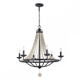 Candelabru rustic Nori, 6xE14, D:82,3 cm, metal, lemn, FE-NORI6-DWZ
