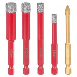 Set burghie diamantate uscate, burghiu de sticla, 5 piese, 6-8-10-12 mm, HEX, Strend Pro Premium