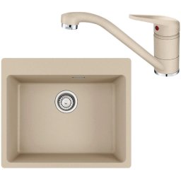Franke Maris MRG 610-54 Set chiuveta bucatarie granit 50x59 cm cu baterie monocomanda Novara Plus, bej (avena)