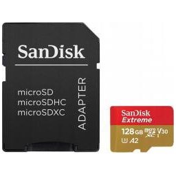 Card memorie Extreme microSDXC 128GB, pentru Action Cams and Drones, pana la 190MB/s & 90MB/s Read/Write speeds A2 C10 V30 UHS-I U3 + SD Adapter