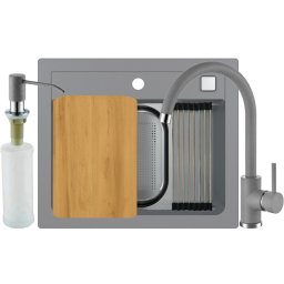 Set chiuveta granit Alveus Atrox 30 G81, baterie Kati G81 + dozator, tocator, sita, all round, 3010007, 59 cm, Gri