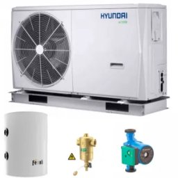 Pachet pompa de caldura aer-apa monobloc Hyundai 14 kW cu puffer FBM si pompa de circulatie