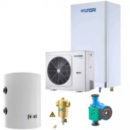 Pachet pompa de caldura aer-apa split Hyundai 14 kW cu puffer FBM si pompa de circulatie