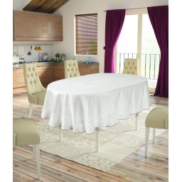Față de masă impermeabila, rotunda, Valentini Bianco, Model Jackline Olive 160 cm, culoare Crem