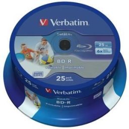 Blank Bd-R Verbatim Sl Datalife 6x 25gb 25pk Spindle Wide Printable No Id "43811