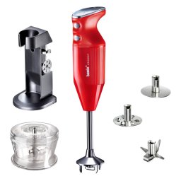 Mixer Bamix DeLuxe 200W, Motor profesional, Rasnita, Stand DeLuxe, 3 lame, Rosu