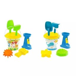 Set pentru nisip cu mini-moară de apă, 7 piese - cu sită galbenă