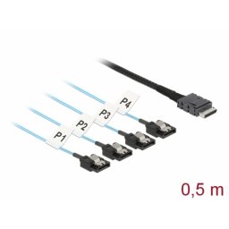 Cablu OCuLink SFF-8611 la 4 x SATA 7 pini 0.5m metal, Delock 85468