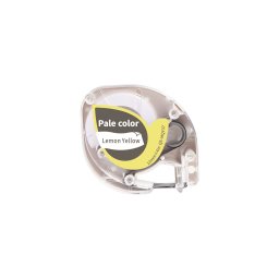 Etichete pastel AIMO Q5-MQY37 compatibile DYMO LetraTag, 12 mm, gri pe galben pastel, pentru clasificare si organizare vizuala, compatibile AIMO P12 si imprimante DYMO LetraTag