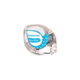 Etichete cu sclipici AIMO compatibile DYMO LetraTag, 12 mm, alb pe albastru, pentru organizare creativa si hobby, Q5-PR535