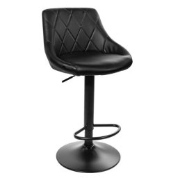 Scaun de bucatarie/bar, Artool, Kast, rotativ, piele ecologica neagra, picior metal negru, 45.5x48.5x85-105 cm