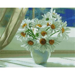 Set goblen cu diamante, cu sasiu, Margarete, 40x50 cm