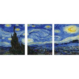Set 3 picturi pe numere, cu sasiu, Noapte instelata - van Gogh, 50x120cm