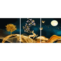Set 3 picturi pe numere, cu sasiu, Taramul visurilor aurite, 50x120 cm